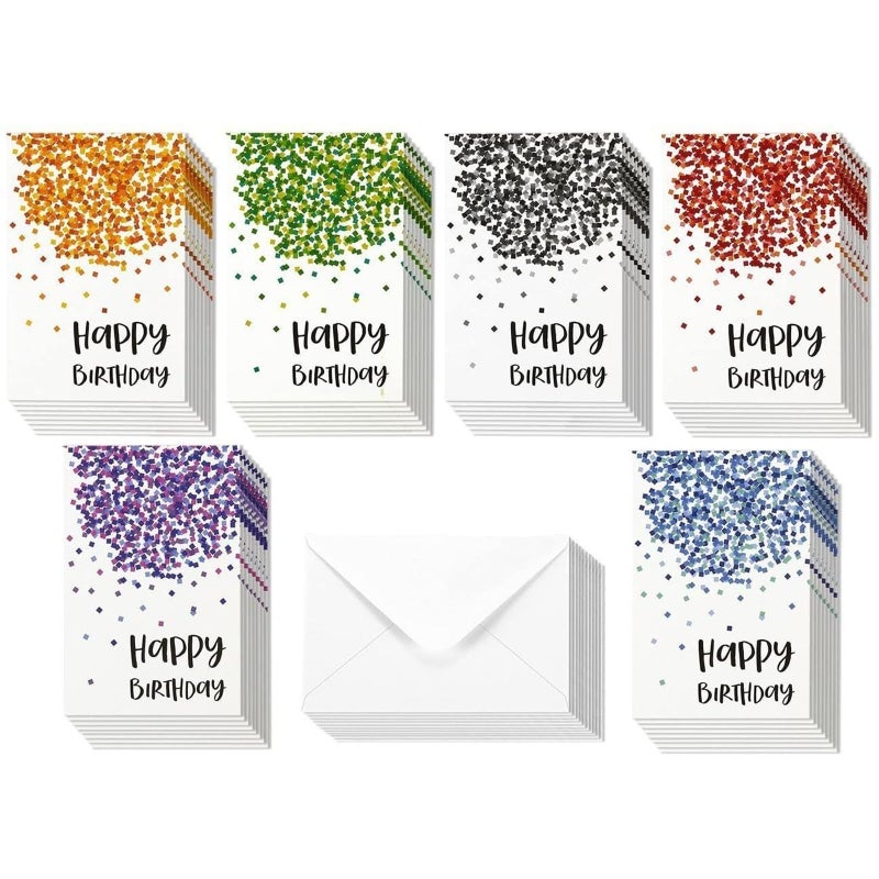 Paper Junkie Birthday Greeting Cards - 4 x 6-Inch, 48-Pack, Multicolor Confetti Design - Blank Inside with Envelopes for Party & Business - Image 3